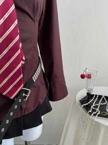 SHEIN Unity 女式纯色前扣长袖休闲衬衫