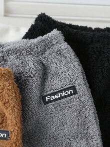 SHEIN Playful Pals 男童休闲羊毛保暖字母贴布翻边裤，秋冬 - 彩色 - 查看 4