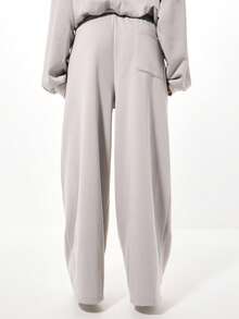 SUMWON WOMEN Pantalones de chándal de pierna ancha con cordón, panel de carga, pantalones de salón cómodos, joggers de invierno acogedores, prendas inferiores amplias y acogedoras - Gris Claro - Ver 2