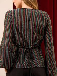 lacRébo 秋冬金属色条纹裹身上衣长袖秋季女装秋冬 - 彩色 - 查看 5