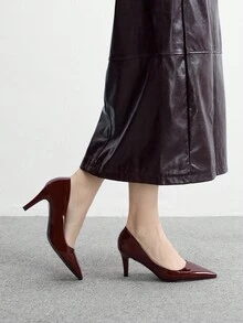 CUCCOO BIZCHIC 尖头细高跟酒红色女士时尚简约高跟鞋，适合日常、通勤、派对、工作装 - 酒紅色 - 查看 5
