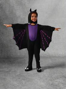 SUMWON Halloween Bat Costume For Kids Black Wing Jumpsuit With Purple Accents Holiday Party Dress Up Character Costume For Boys