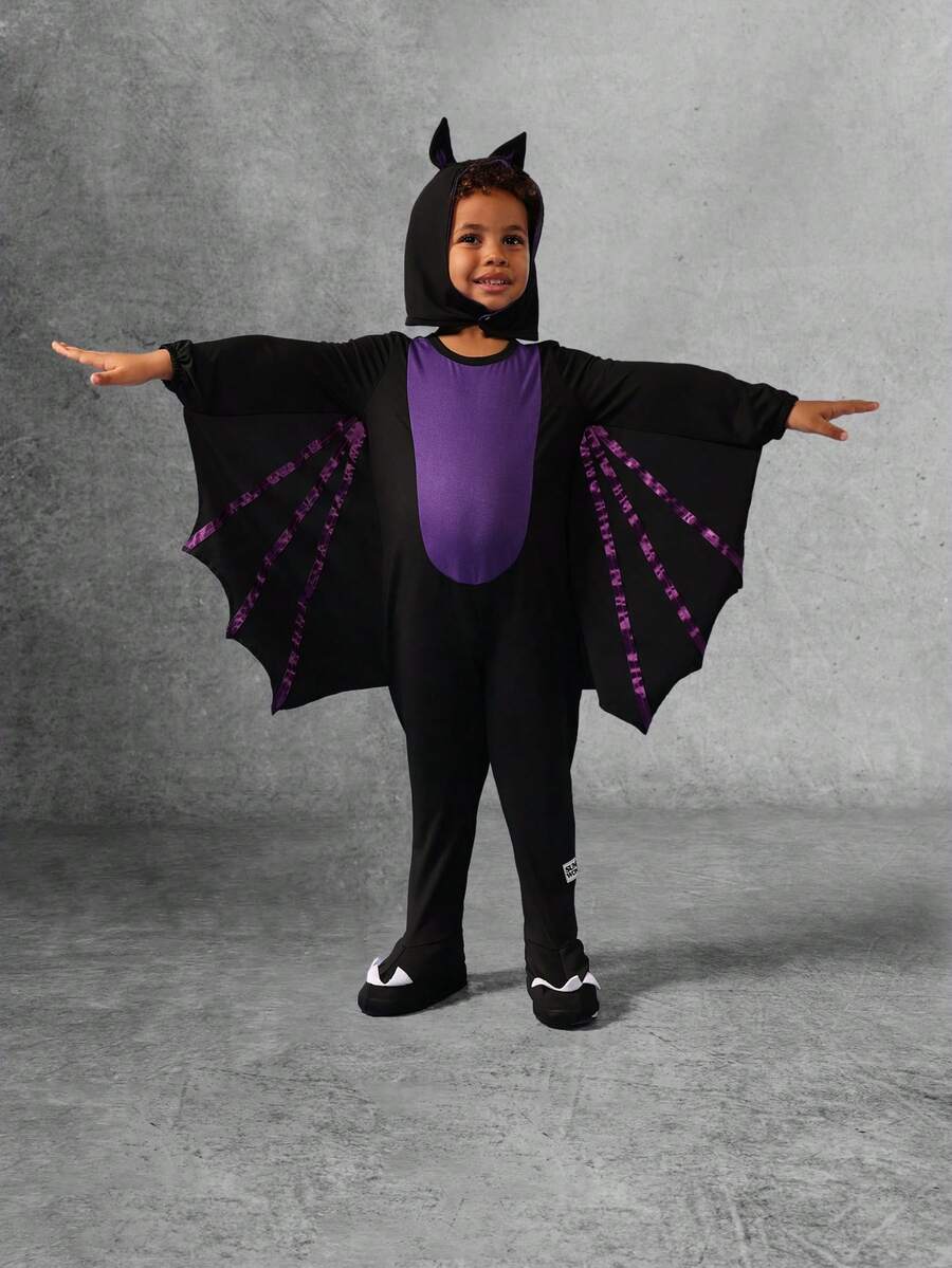 SUMWON Halloween Bat Costume For Kids Black Wing Jumpsuit With Purple Accents Holiday Party Dress Up Character Costume For Boys