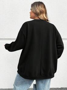 SHEIN CURVE+ Plus Size Casual Loose New York Graphic Round Neck Long Sleeve Sweatshirt For Women, Autumn/Winter - Black - View 2