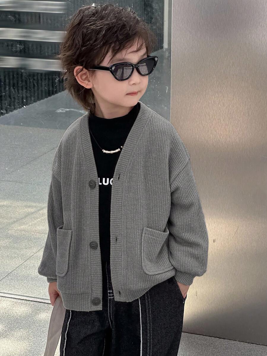 Dazy Kids 幼儿男童宽松V领开衫夹克，休闲纹理面料，秋季