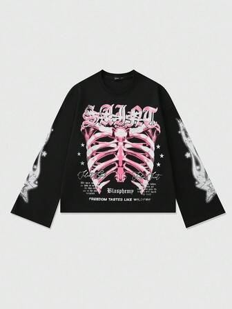 Goth Herren Oversized Kurzarm T-Shirt mit Aufdruck