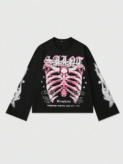 Goth T-shirt court surdimensionné imprimé pour hommes