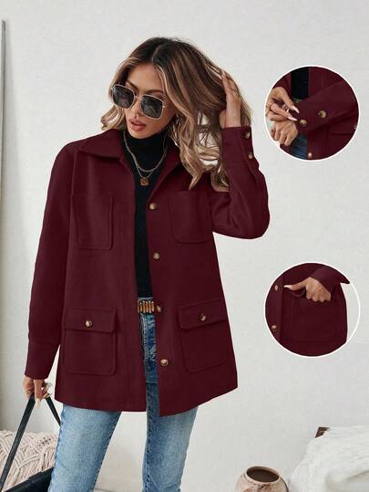 EMERY ROSE 女式休闲纯色单排扣多口袋夹克