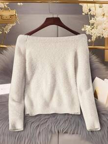 Franclia Sweater Lengan Panjang Model Bahu Terbuka dengan Kantong Palsu, Modis untuk Musim Gugur/Musim Dingin - Aprikot - View 2