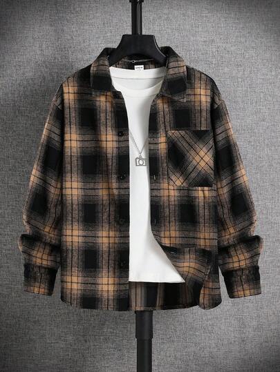 SHEIN Tween Boys' Casual Everyday Comfortable Plaid Collar Loose Long Sleeve Woven Cardigan Shirt Teen Plaid Shirt Plaid Shirt Boys Teen Boy Shirt Long Sleeve Shirt For Teen Suitable For Birthday Parties, Evening Parties, Performances, Weddings, Baptisms, Opening Ceremonies Daily Suitable For Daily Use Suitable For School Suitable For Travel Suitable For Sports Suitable For Autumn And Winter Teen Boy Shirt Multiple Colors