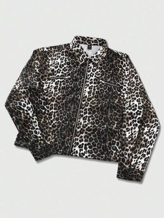 Street Life Chaqueta texturizada con estampado de leopardo de estilo callejero unisex, grunge, otoño