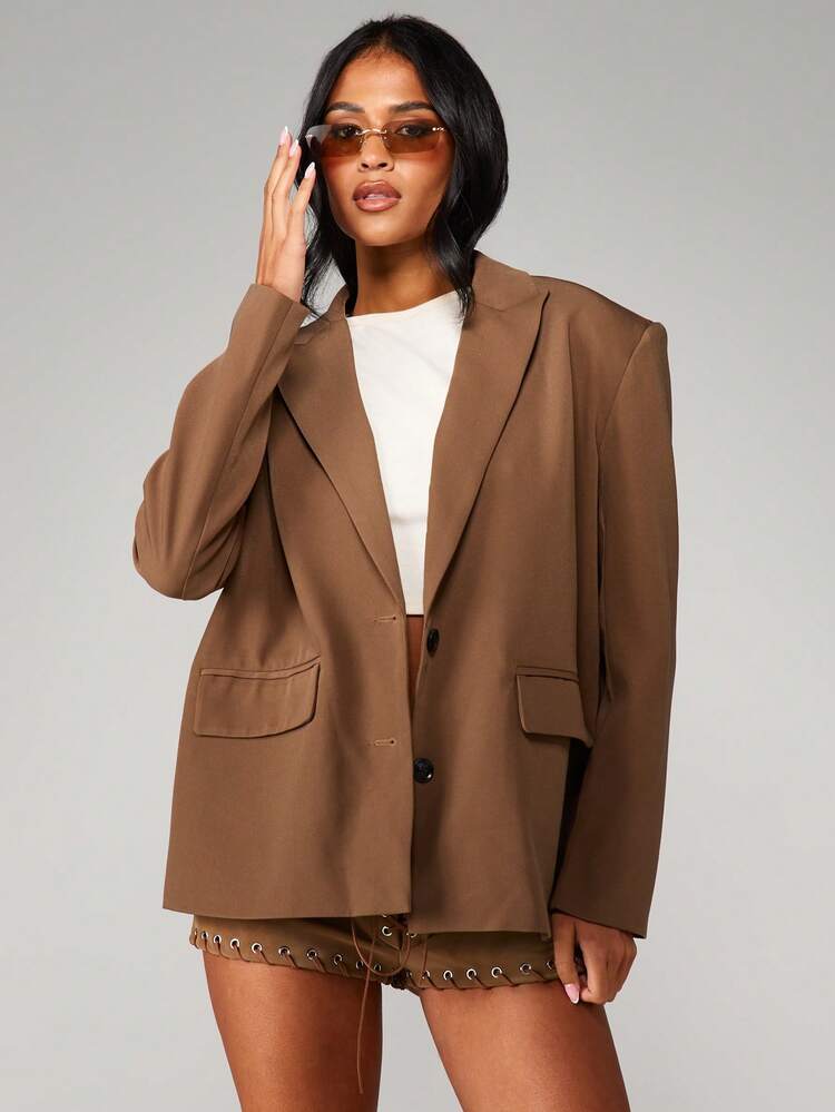 MISSGUIDED 클래식 박시 블레이저 더블 버튼 클로저 라펠 칼라 전문 비즈니스 오피스 웨어 구조적 숄더 힙 길이 모던 가을 겨울 패션 스테이트먼트 피스 테일러드 아우터웨어