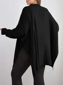 EURMUSE Áo chui đầu tay lửng cổ tròn màu trơn cỡ lớn cho nữ - màu đen - Xem 2