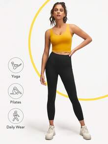 GLOWMODE 24" Quần skinny Pilates Xà cạp Điêu khắc Mông Hình chữ M Đường may Yoga Quần tất Với Hai bên Túi - màu đen - Xem 3
