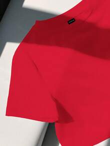 SHEIN EZwear 休闲简约红色圆领短袖修身短款女式T恤 - 紅色 - 查看 4