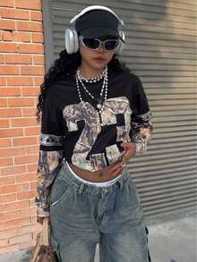 INAWLY Women's Casual Round Neck Long Sleeve Sweatshirt With Digital Branch Print, Autumn - Multicolor - View 1