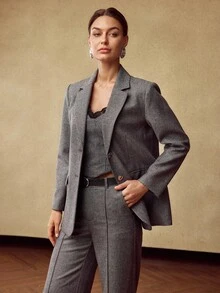 MOTF PREMIUM 女式羊毛花呢亮灰色西装外套，秋冬 - 灰色 - 查看 4