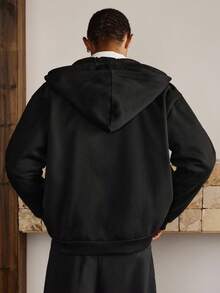 SWAVVY 男士休閒街頭字母刺繡拉鍊連帽衛衣，秋冬長袖上衣，春季，Y2K - 黑色 - 查看 4