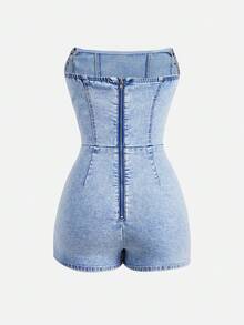 SHEIN MOD Women's Asymmetric Hem Twist Front Denim Jumpsuit - Blue - View 2