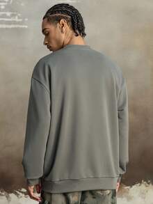 BATMAN X SHEIN Men's Casual Letter & Cartoon Graphic Crew Neck Sweatshirt, Autumn, Long Sleeve Top - Dark Grey - View 2