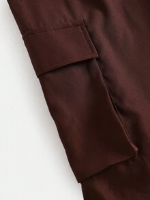 SHEIN Girlism 少女英文图案印花圆领运动衫和工装口袋裤休闲装 - 棕色 - 查看 4