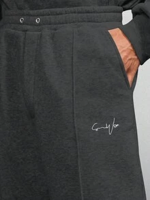 SUMWON Loose Fit Sweatpants With Signature Logo Embroidery For Everyday Comfort Plain - Dark Grey - View 7