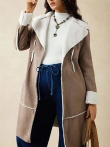 Boho Mama 秋季孕婦秋冬休閒長袖長版大衣 - 棕色 - 查看 3