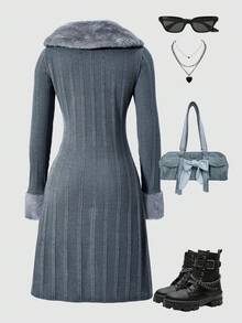 SHEIN Explorewe 1pc Teens' Mid-Length Coat - Grey - View 2