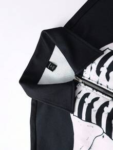 ROMWE MEN Street Life Men's Thick Skeleton Print Jacket, Autumn/Winter - Black - View 8