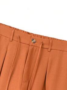 Manfinity Homme 男士系带腰带休闲棕色宽松裤，Old Money，秋季 - 鏽棕色 - 查看 5