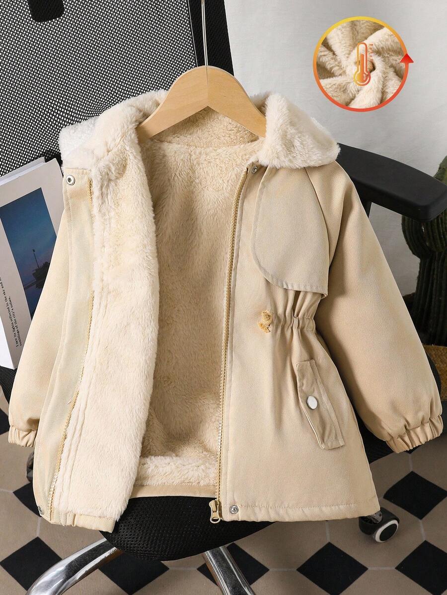 Sparklyn 杏色夹棉派克大衣，中长款，秋冬 - 卡其色 - 查看 1