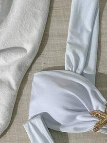 Swim Chiccia 女士纯色粗肩带金属装饰度假泳装套装 - 白色 - 查看 6