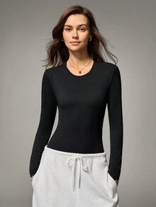 SHEIN 女式纯色长袖连体裤 - 黑色 - 查看 5