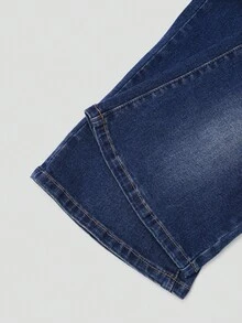 SHEIN Explorewe Y2K 时尚百搭重磅石洗弹力喇叭裤，适合少女 - 深色水洗藍 - 查看 5