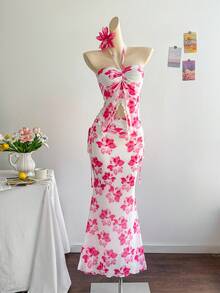 Soleia 全新度假西部海滩婚礼宾客服装、毕业早午餐、圣帕特里克节、春假、复活节、音乐节、优雅波西米亚热带露肩无袖网眼荷叶边下摆两件套 - 粉色 - 查看 3