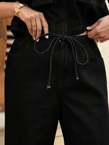 SHEIN Tall CURVE Jeans de pierna ancha, ajuste holgado y casual de talla grande - Negro - Ver 7