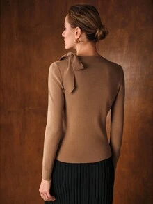 MOTF PREMIUM TIE SHOULDER SLIM FIT SWEATER - Coffee Brown - View 4
