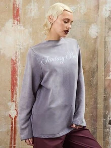 COUREZ Sweat-shirt-shirt col rond ample lavé / Vêtements Y2K pour l'automne Vêtements d'hiver pour femmes Hauts décontractés pour sortir Pulls d'hiver pour femmes Confortable - Gris - Voir 5