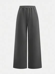 SHEIN Girlism 少女图案印花针织圆领宽松休闲运动衫和运动裤套装 - 灰色 - 查看 5