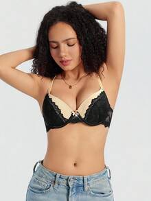 SHEIN 1 件简约蕾丝拼接性感浪漫无钢圈文胸，适合小胸女士 - 彩色 - 查看 4