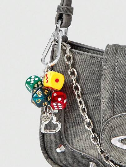 ROMWE Street Life 1pc Unisex Handmade Fate Dice Keychain Personalized Subculture Y2K Accessory Contrast Color Bag Hanging Decor Keychain Accessories Small Gifts Y2K Thanksgiving