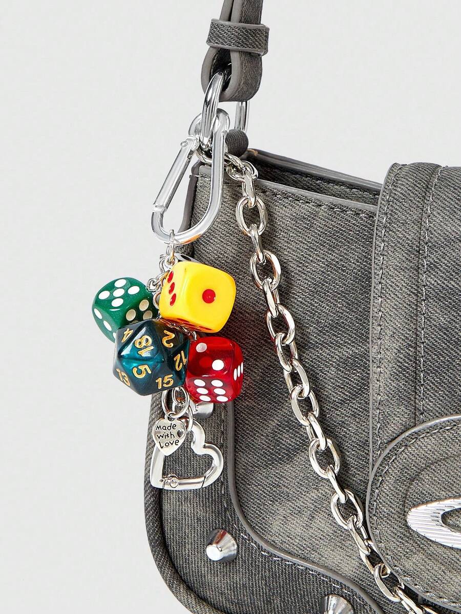 ROMWE Street Life 1pc Unisex Handmade Fate Dice Keychain Personalized Subculture Y2K Accessory Contrast Color Bag Hanging Decor Keychain Accessories Small Gifts Y2K Thanksgiving - Multicolor - View 1