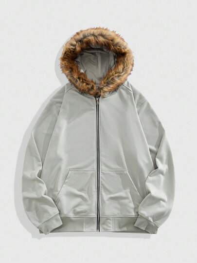 Street Life سترة رياضية كاجوال للرجال مزينة بالرقعات وبها غطاء رأس من فرو مصطنع، للخريف والشتاء