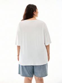 SHEIN EZwear Plus Leopard & Letter Graphic Drop Shoulder Tee - White - View 4