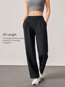 GLOWMODE 29" Warm Fleece Versatile Wrinkle-Resistant Stretchy Easy Pull-On Tailored Wide Leg Work Pants With Side Pockets Daily Casual Office Winter - Black - View 6