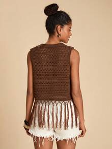 Travachic Women's Vacation Casual Hollow Out Fringe Hem Knit Top, Crochet Top Women, Tassel Top, Going Out Outfits, Casual Style, Summer Beach Outfits,