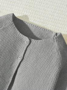 Blossori Cárdigan gris suelto de manga larga con botones, elegante y francés para niñas, otoño/invierno