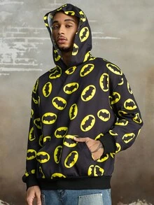 BATMAN X SHEIN 男式全印花长袖连帽卫衣