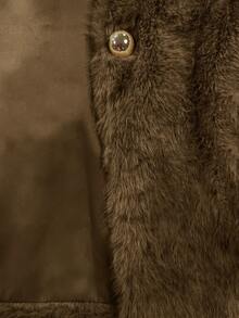 Franclia 女式优雅无袖仿皮草背心，带口袋，秋冬 - 棕色 - 查看 4