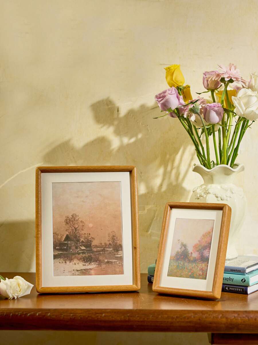 Cirelle 1PC High-End Mortise And Tenon Structure Solid Wood Photo Frame,Place Photo Frame Desktop Photo Frame Solid Wood Creative Photo Frame Frame Gifts Birthday Graduation - Teak - View 1